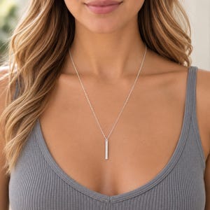 Dainty Skinny Vertical Bar  Necklace, Minimalist Layering Pendant Necklace, Gold, Silver, Rose Gold