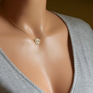 Feminine Lotus Necklace, Dainty Flower Necklace, Choker Necklace, Mothers Day Gift, Gift for Her, Strength Gift, Silver or Gold