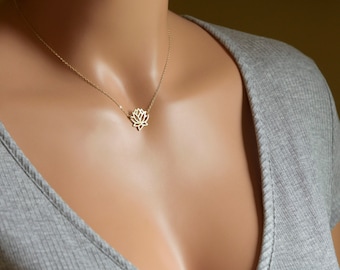 Elegant Feminine Silver Lotus Necklace, Flower Pendant, Unique Gift for Her, Sterling Silver
