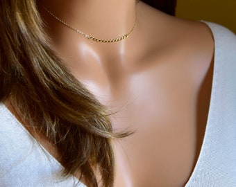 Simple Gold Chain Necklace / Gold Layering Necklace / Dainty Choker, Unique Chain Necklace, Gift for Her, 14k Gold Fill
