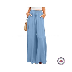 Boho Palazzo Hose : Damen High Waist Hose mit weitem Bein