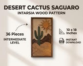 Intarsia Wood Patterns - Desert Cactus Saguaro Sun Wall Art - Woodworking Pattern PDF - Digital Scroll Saw Pattern
