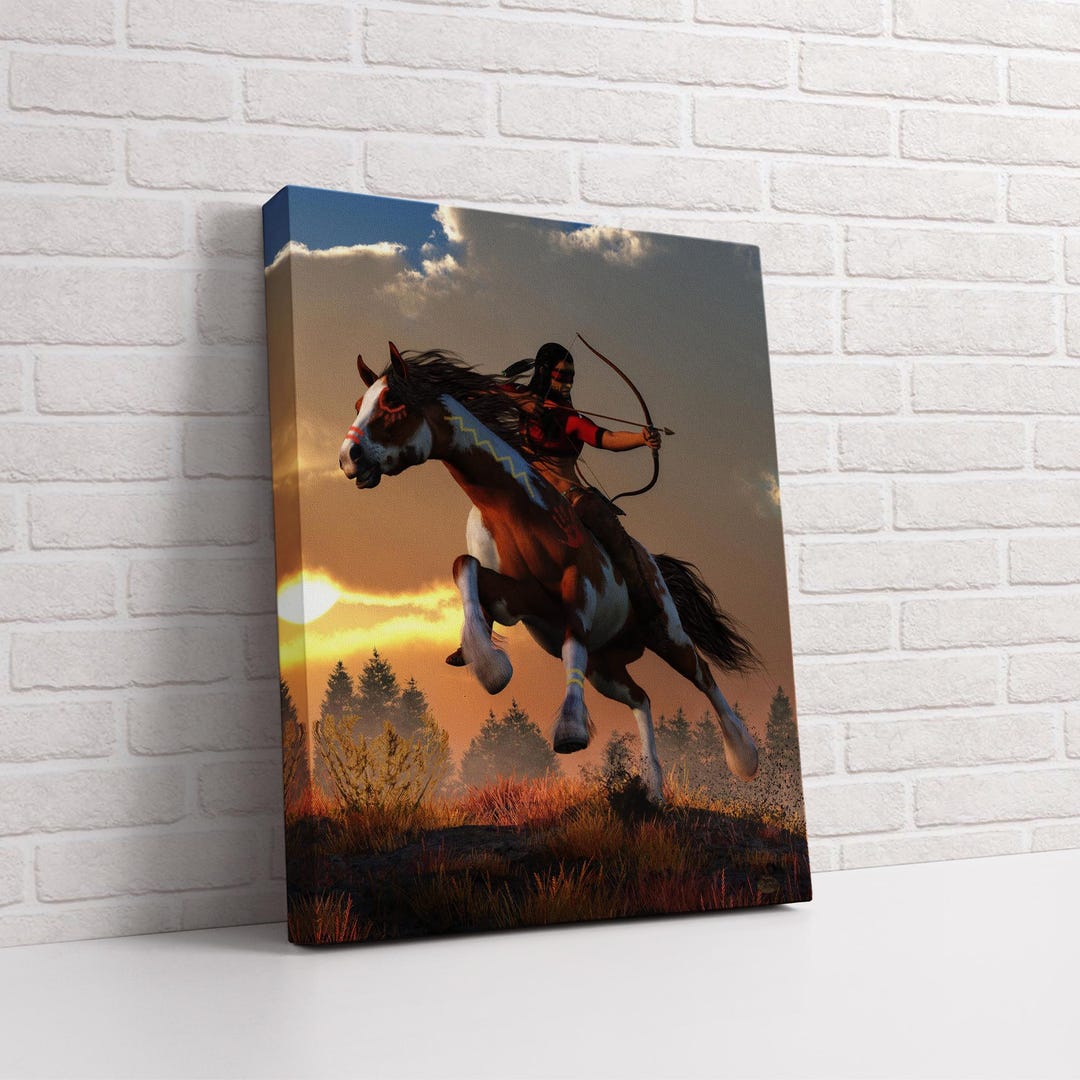 Native American War Horse Canvas Art: Warrior Print, Wall Hanging - Etsy