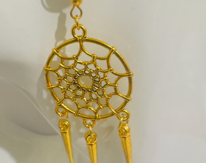 Boho Gold Dreamcatcher Earrings