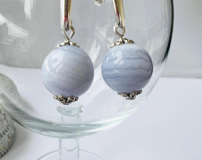 Blue Chalcedony Gemstone Earrings
