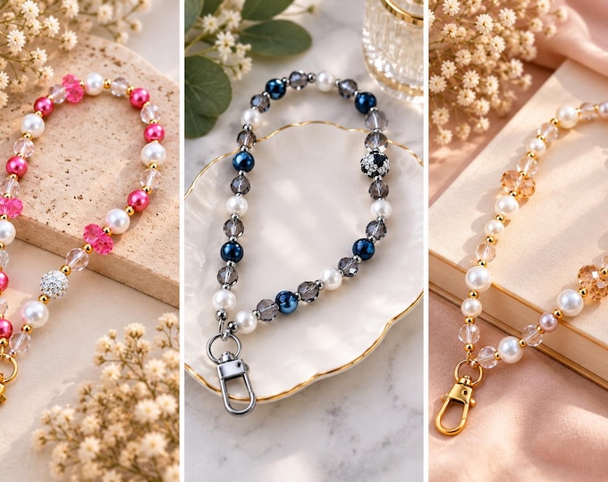Handmade Beaded Key/Phone chain – Pearl & Crystal Collection