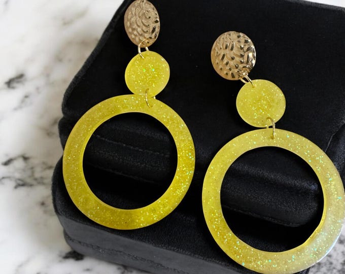 Lemon Sparkle Resin Earrings
