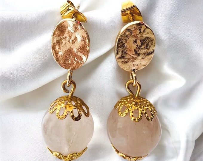 Gold Rose Quartz Earrings