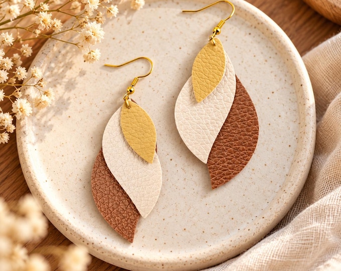 Beautiful Layered Leaf Earrings – Neutral Elegance
