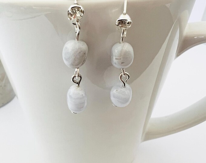 Dainty Blue Chalcedony Gemstone Earring