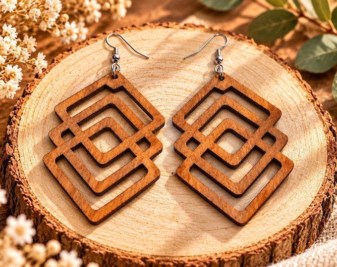 Wooden Dangle Earrings | Laser Cut Boho Earrings | Lightweight Statement Jewellery | Floral, Butterfly, Leaf & Geometric Designs