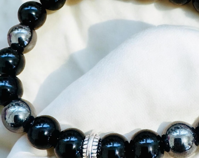 Black Obsidian and Hematite  Beaded Bracelet