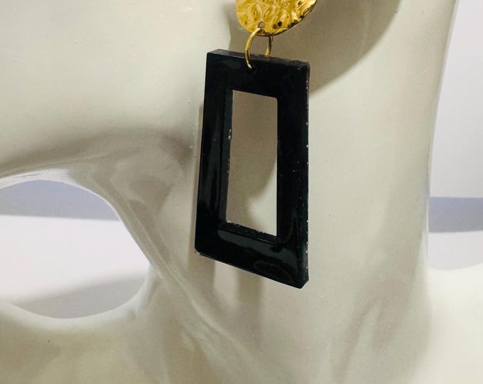 Black and Gold Statement Resin Handmade earrings