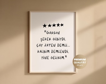 Türkische Poster – Lustiges Spruchposter über Cay, Moderne Wandkunst für Küche, Wohnzimmer & Cafe