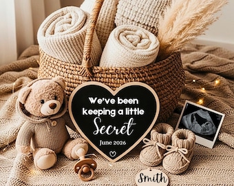 Anuncio digital de bebé bohemio neutro, plantilla editable para anuncio de embarazo, revelación de bebé en tonos neutros, redes sociales, descarga instantánea