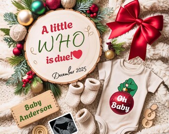 Anuncio de embarazo navideño del Grinch, Un pequeño que viene en camino, Plantilla editable, Anuncio de embarazo editable para redes sociales, Embarazo navideño