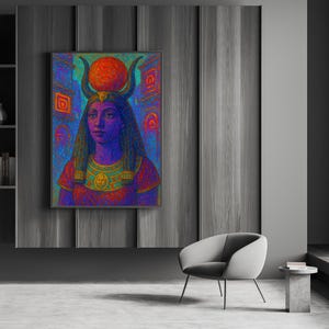 Diosa Hathor a color / Arte digital egipcio / Descarga de decoración de pared / Faraones digitales / Diosa egipcia / Decoración de Hathor / Fertilidad de Hathor