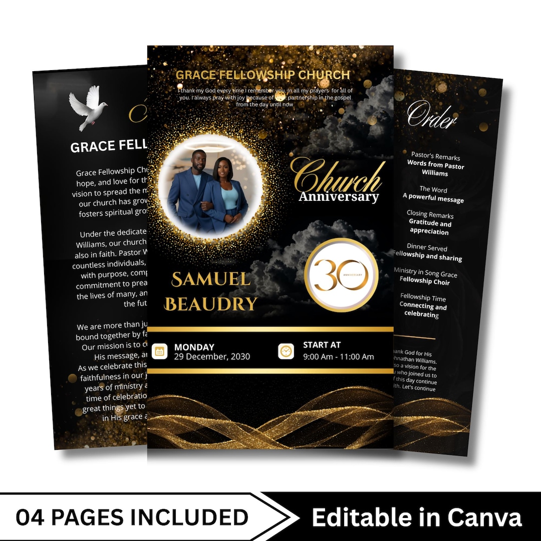 Church Appreciation Program Pastor Appreciation Church Anniversary Program Template, Editable for ...