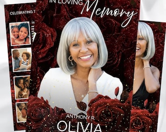 8 Pages Red Funeral Program Template, Customizable Canva Design, Digital Download, Memorial Service, Obituary Program