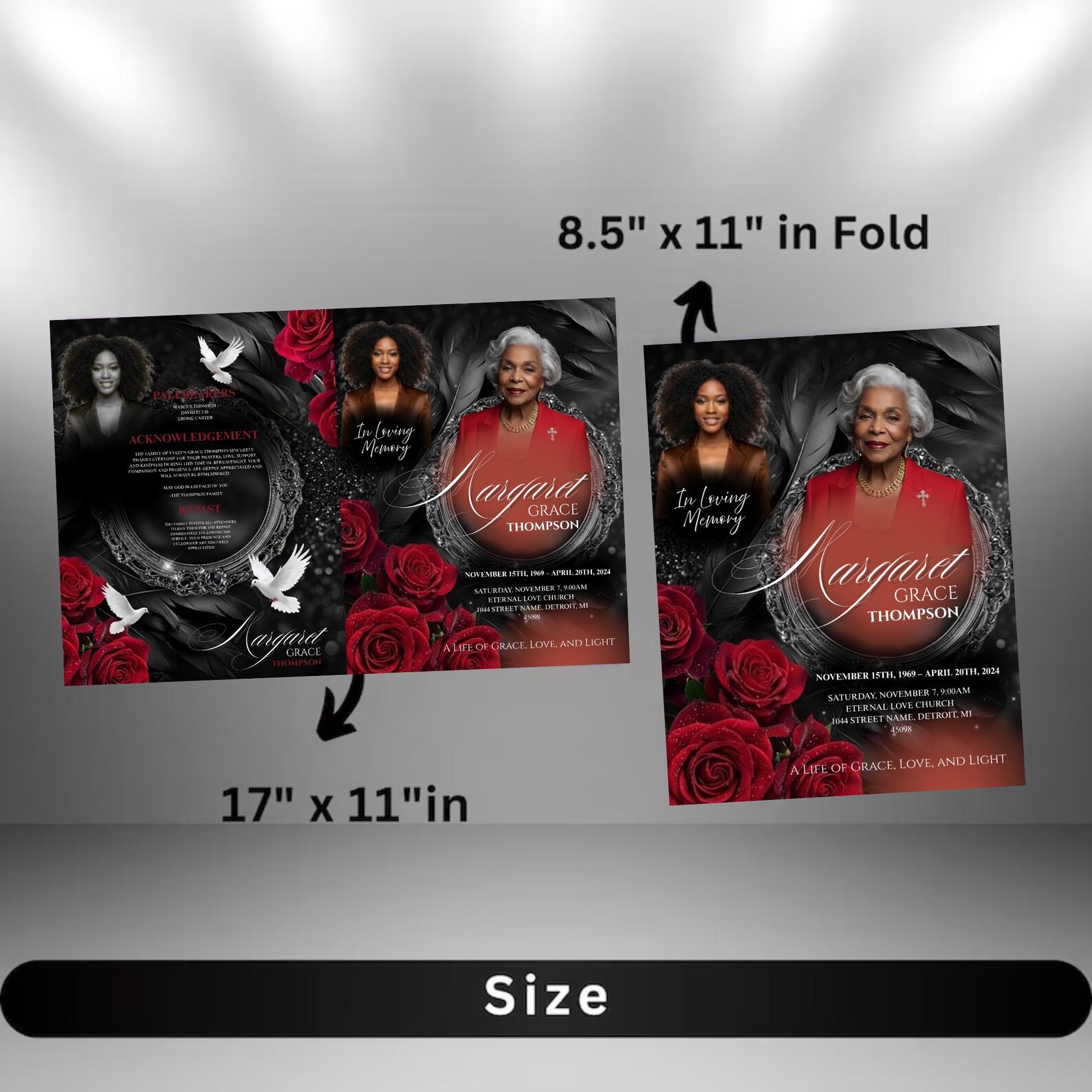 Black Red Funeral Program Template, 8.5x11, 8-page Unique Celebration ...