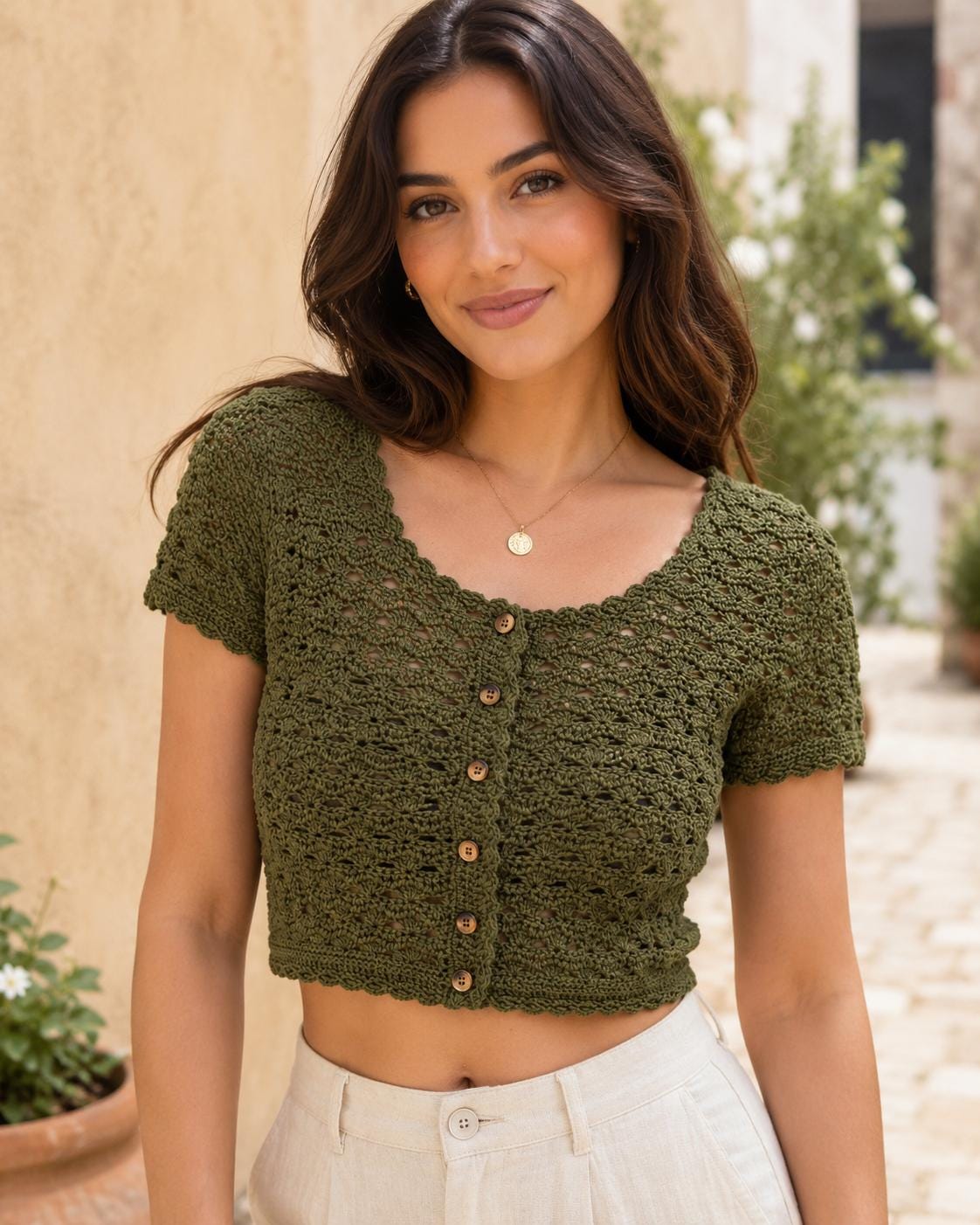Olive Green Crochet Top - Etsy