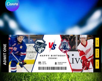 Editable Hockey Ticket Template,  Surprise Game Gift, Canva Template, Printable Game Day Ticket, Hockey Match Day, Instant Download
