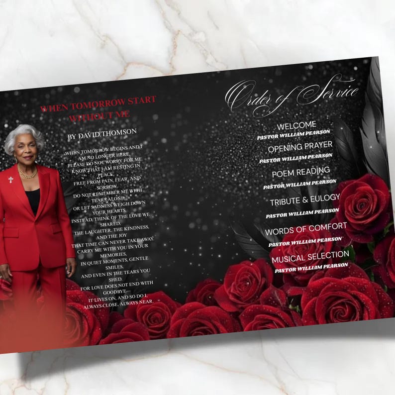 Black Red Funeral Program Template, 8.5x11, 8-page Unique Celebration ...