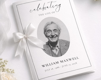Elegant Minimalist Obituary Program Template: Black & White Simple Funeral For Men, Canva Celebration of Life Program, Instant Download