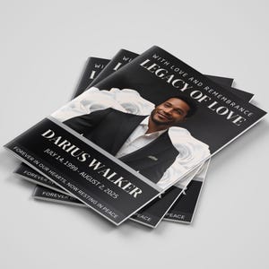 Elegant Black & Gold Funeral Program Template: 8-Page Memorial (Canva Editable, Instant Download)