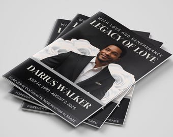 Elegant Black & Gold Funeral Program Template: 8-Page Memorial (Canva Editable, Instant Download)