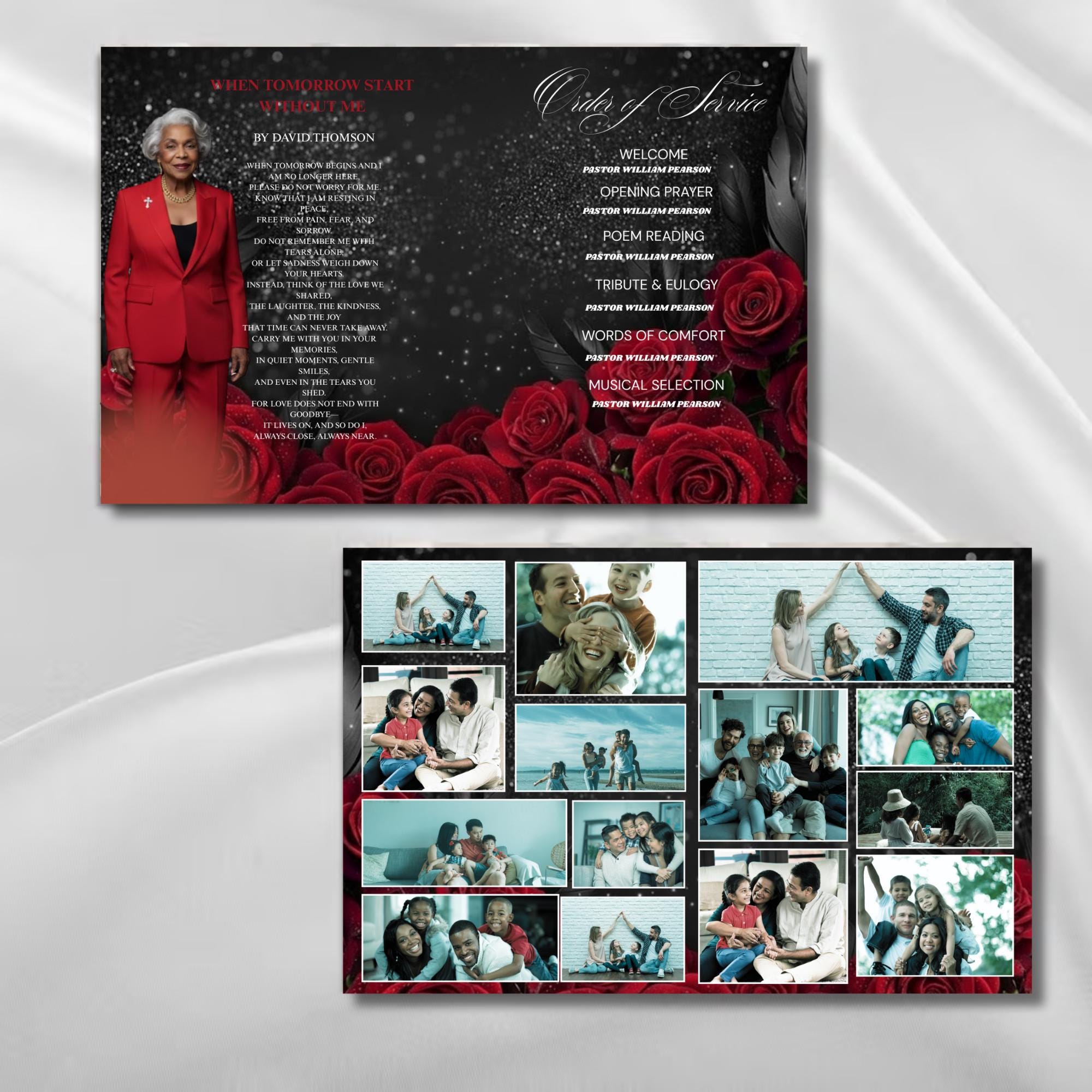 Black Red Funeral Program Template, 8.5x11, 8-page Unique Celebration ...