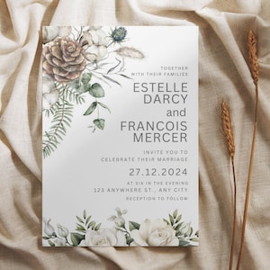 Evergreen Winter Wedding Invitation Set: Snowy Modern Design (CANVA PDF, Instant Download