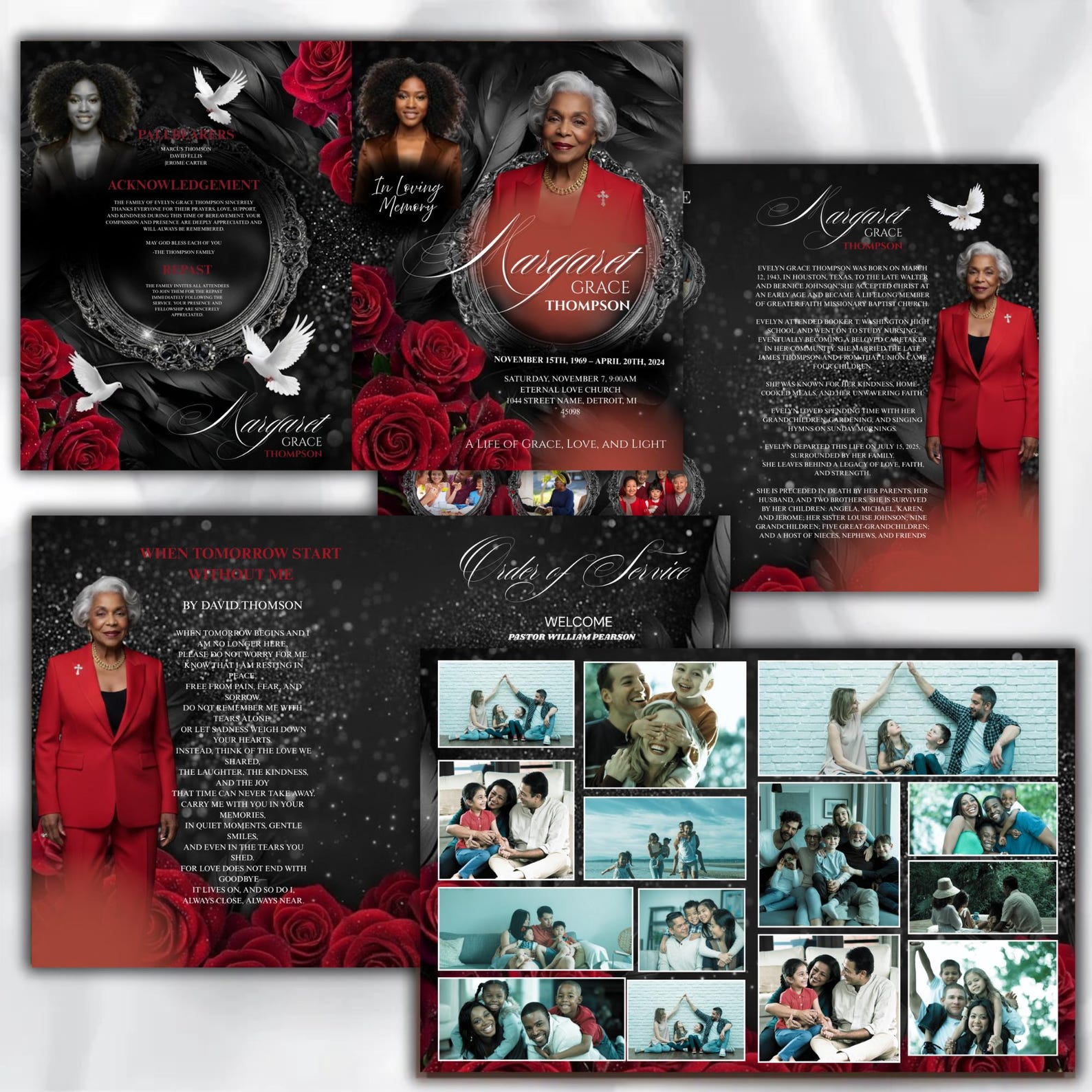 Black Red Funeral Program Template, 8.5x11, 8-page Unique Celebration ...