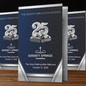 Blue & Gold Anniversary Gala Program Template: Church Banquet (11x17 in, Digital Download)