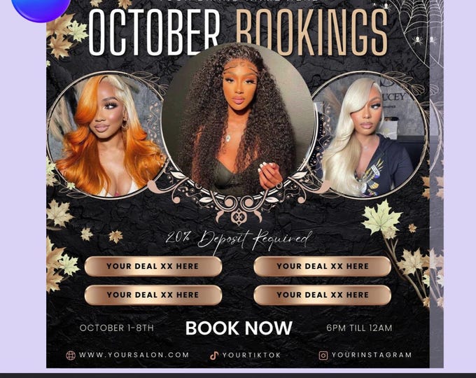 October Salon Booking Flyer: Editable Fall Template (Digital Download)