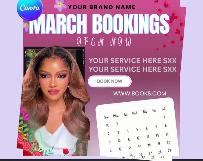 March Bookings Open Flyer - Hair Stylist Booking Flyer Canva - Editable Instagram Post (Digital Download)