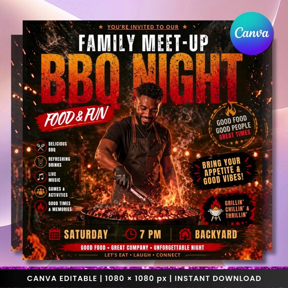 BBQ Night Flyer Template | Family Cookout Invitation (Digital Download)