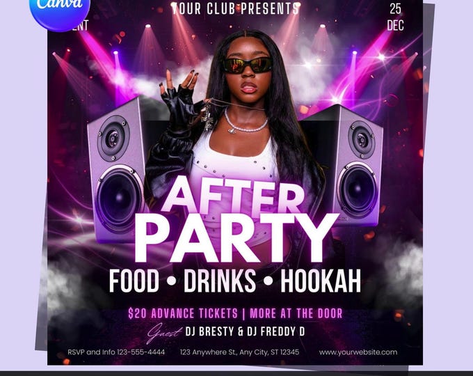 After Party Flyer – Editable Canva Template | DJ Night | Digital Download