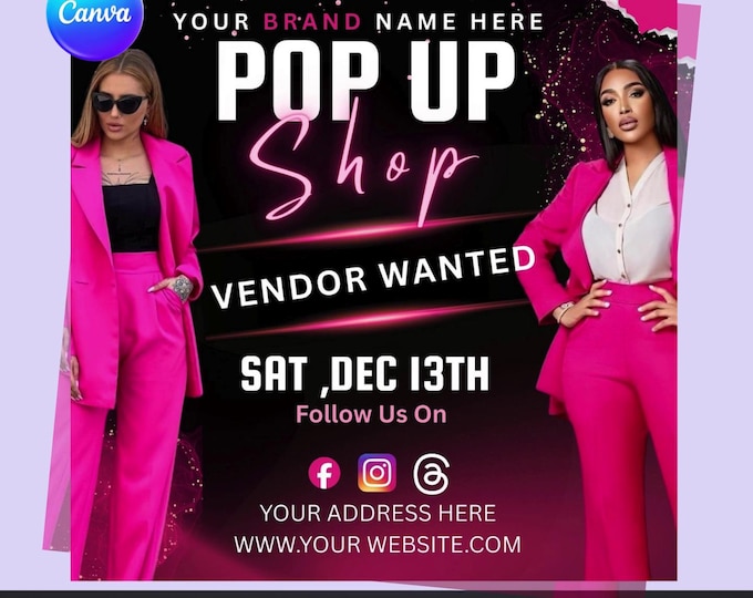 Pop Up Shop Flyer – Vendor Wanted – Editable Canva Template – Fashion & Beauty Event Promotion – Digital Download
