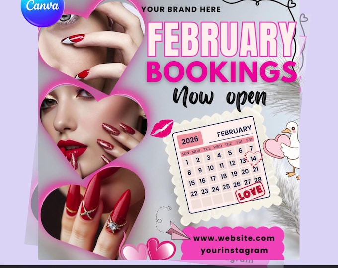 February Booking Flyer Canva Template | Valentine's Beauty Appointments (Digital Download