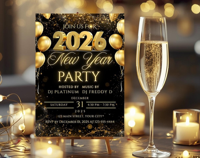 2026 New Year Party Flyer – Editable Canva Template | Digital Download