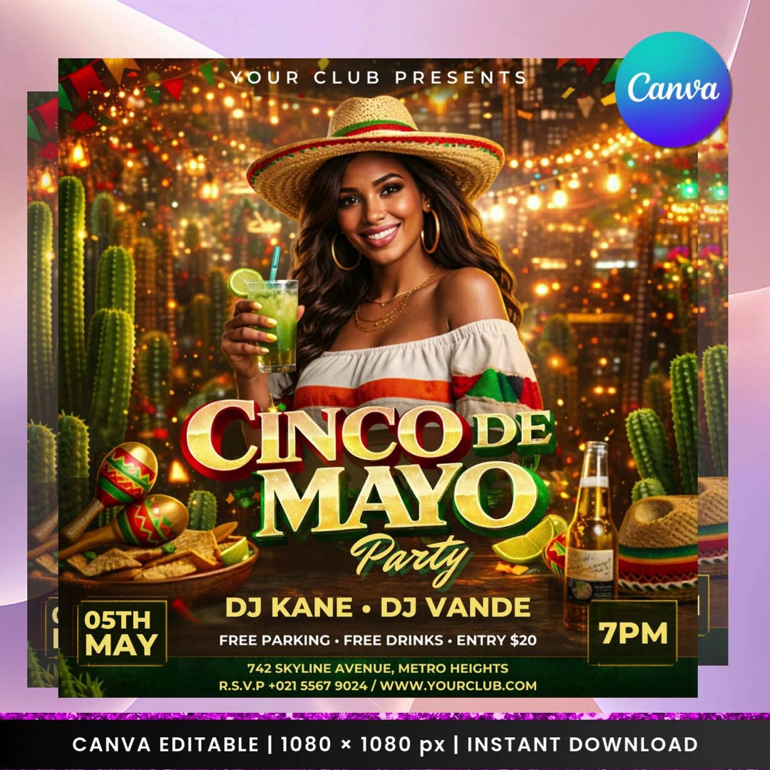 Cinco De Mayo Party Flyer Template | Mexican Fiesta Social Media Post ...