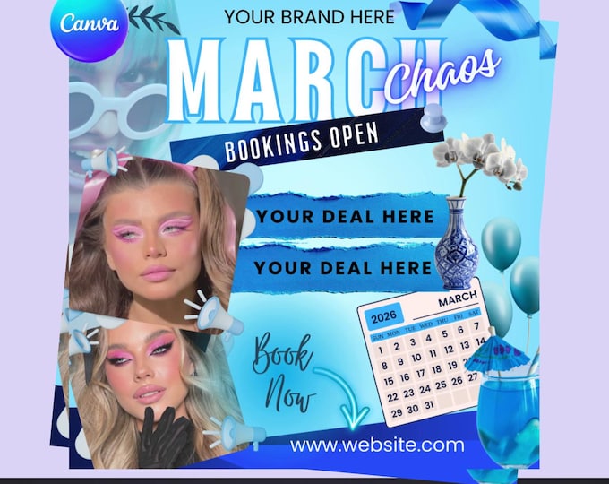 March Booking Flyer Template - Editable Beauty Salon Canva Design (Digital Download)