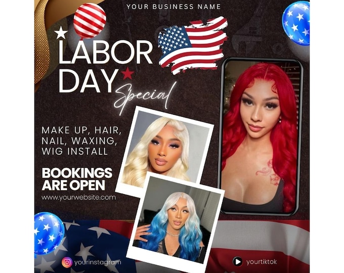 Labor Day Flyer – Editable Canva Template – Beauty & Salon Promotion – Digital Download