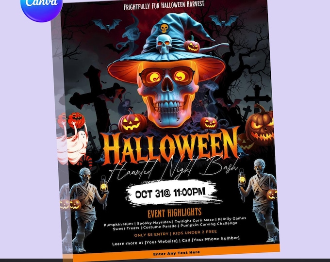 Halloween Party Flyer: Editable Canva Template (Digital Download)