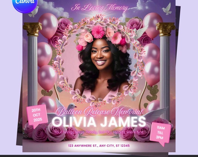 Balloon Release Memorial Flyer: Editable Canva Template (Digital Download)