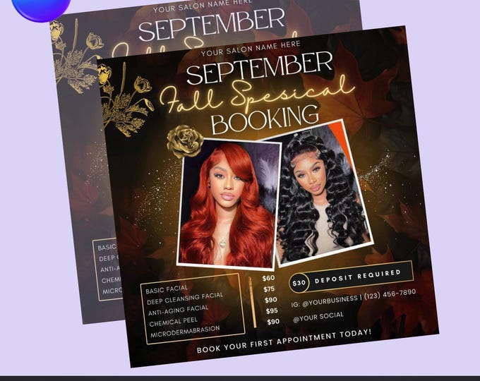 Fall Beauty Salon Flyer Template: Editable Canva Promotion (Digital Download)