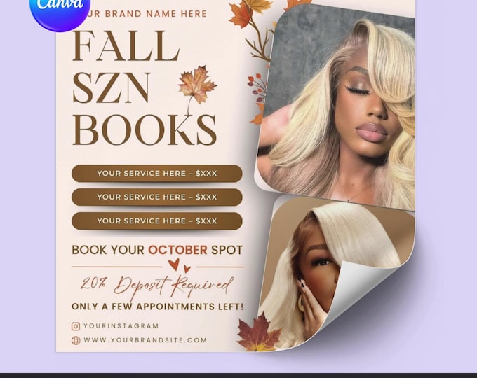 Fall SZN Salon Booking Flyer: Editable Canva Template (Digital Download)
