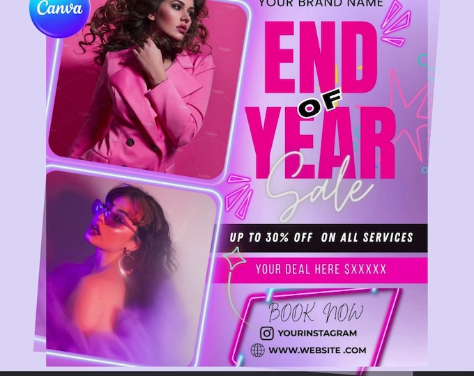 End of Year Sale Flyer – Editable Canva Template – Beauty & Fashion Promotion – Year End Discount Flyer – Digital Download