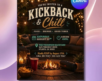 Kickback and Chill Party Invitation, Casual Adult Birthday Flyer (Digital Download)